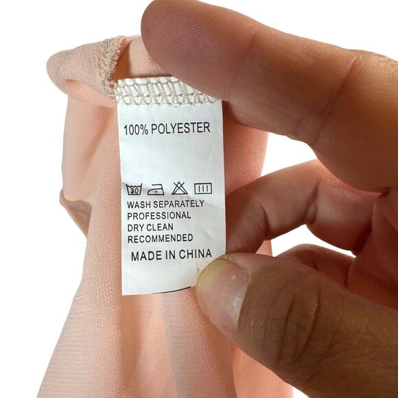 Blush Pink Lace Chiffon Maxi Gown Sheer Overlay Lined Empire Waist Size XL - Picture 5 of 6